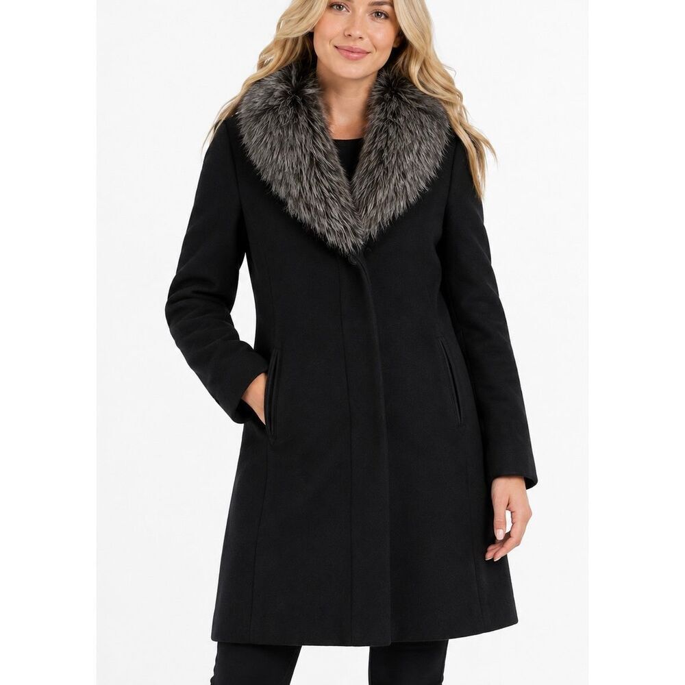 Braeton black wool blend faux fur peacoat size M